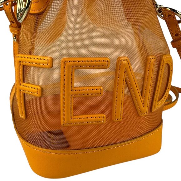 FENDI Mon Tresor Mini Shoulder Bag Handbag Orange Leather/Mesh - Picture 6 of 14